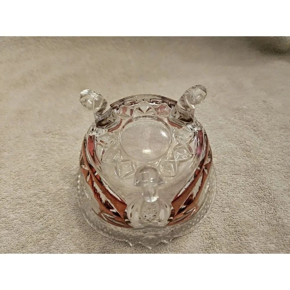 Vintage Anna Hutte Bleikristal Lead Crystal Footed Candy Trinket Dish Ruby Flash